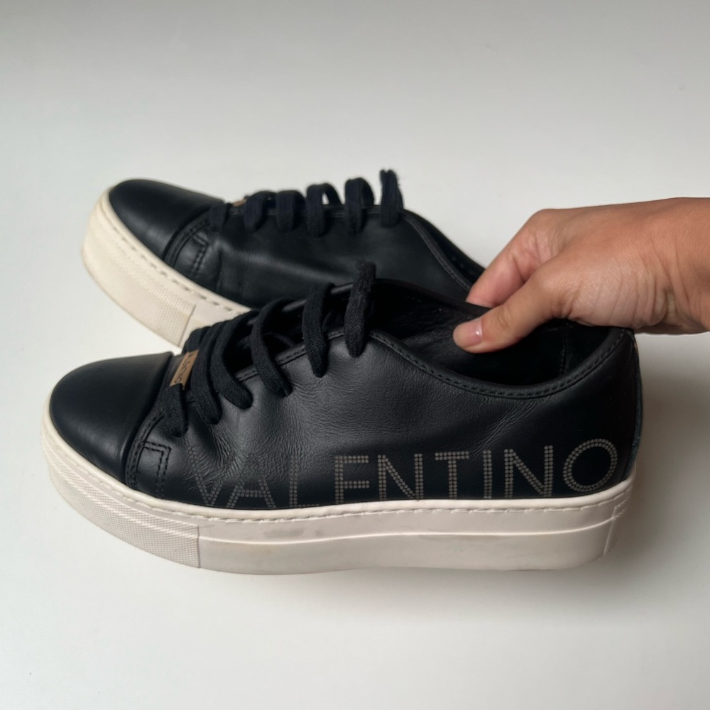 Valentino Sneakers, Black Leather with White Soles - Size 8 (very lightly used)